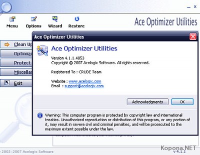Ace Optimizer Utilities 4.1.1.4053(crack) + RUS + Portable