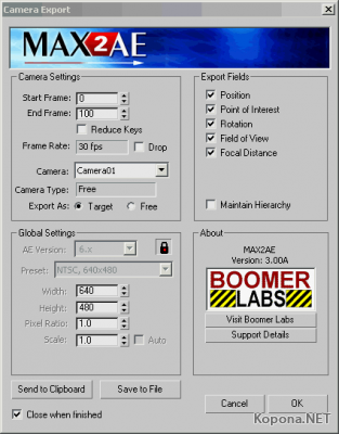 BoomerLabs MAX2AE v3.0 for 3DSMax
